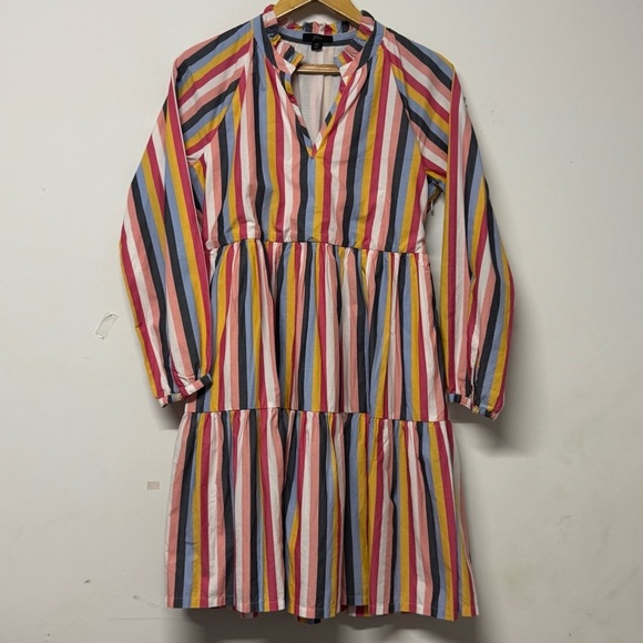 J. Crew Tiered Popover Dress Rose Multi Stripe Cotton Poplin Long Sleeve XS - Picture 3 of 9